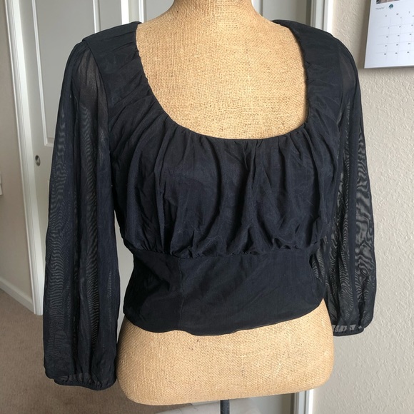 SOLD NWT Express Sheer Sleeve Crop Blouse L - Picture 2 of 5
